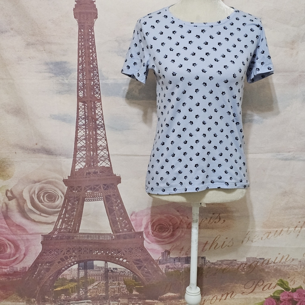 Ann Taylor Factory Light Blue Floral Short Sleeve Top